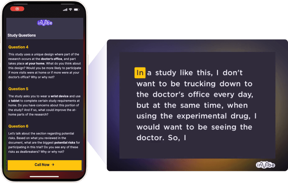 THREAD patient insight study questions and interview transcript
