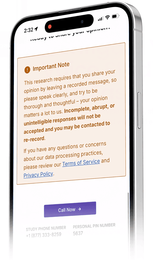 Mobile phone showing inVibe patient interview interface