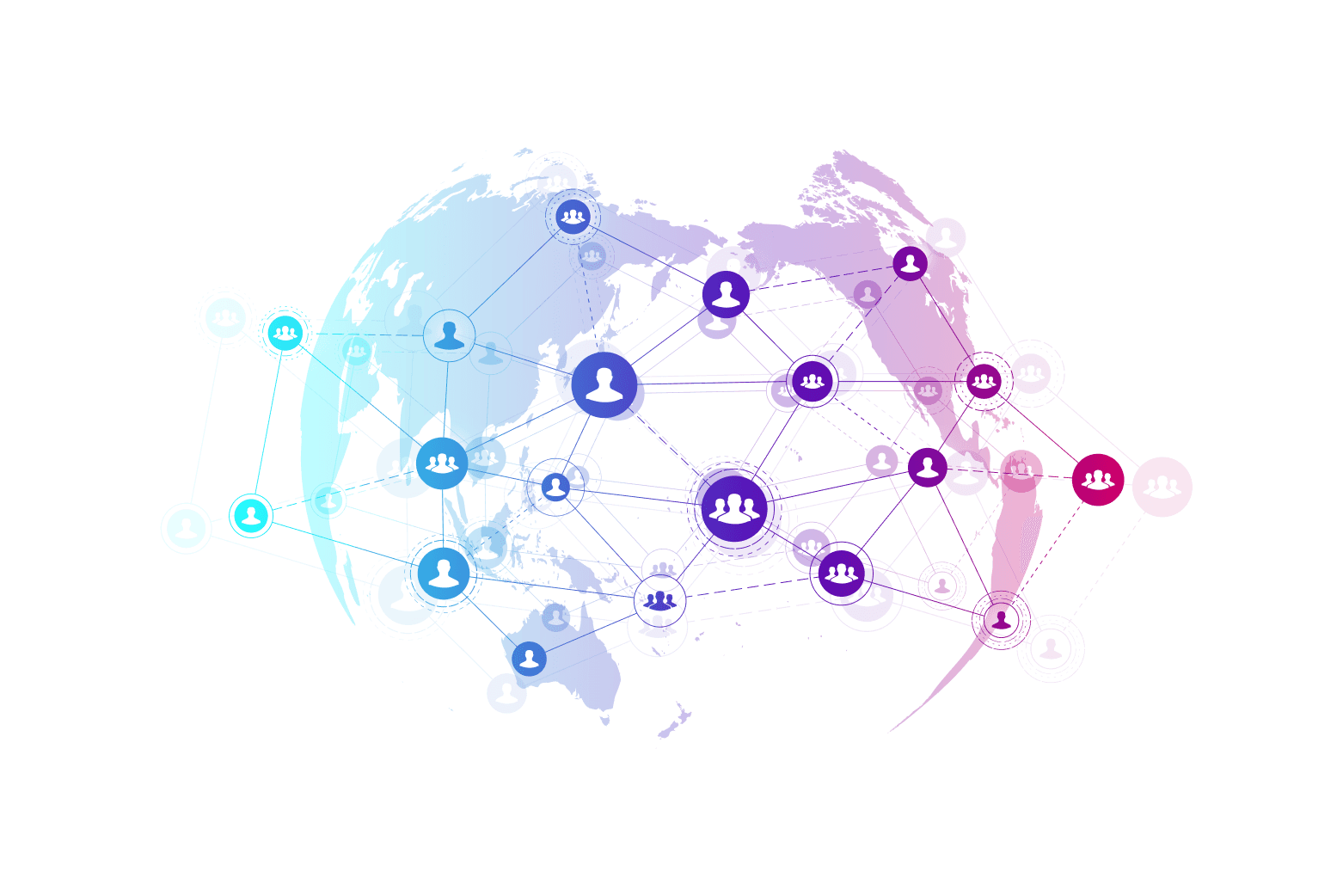 Global study network illustration connecting users and teams across regions.