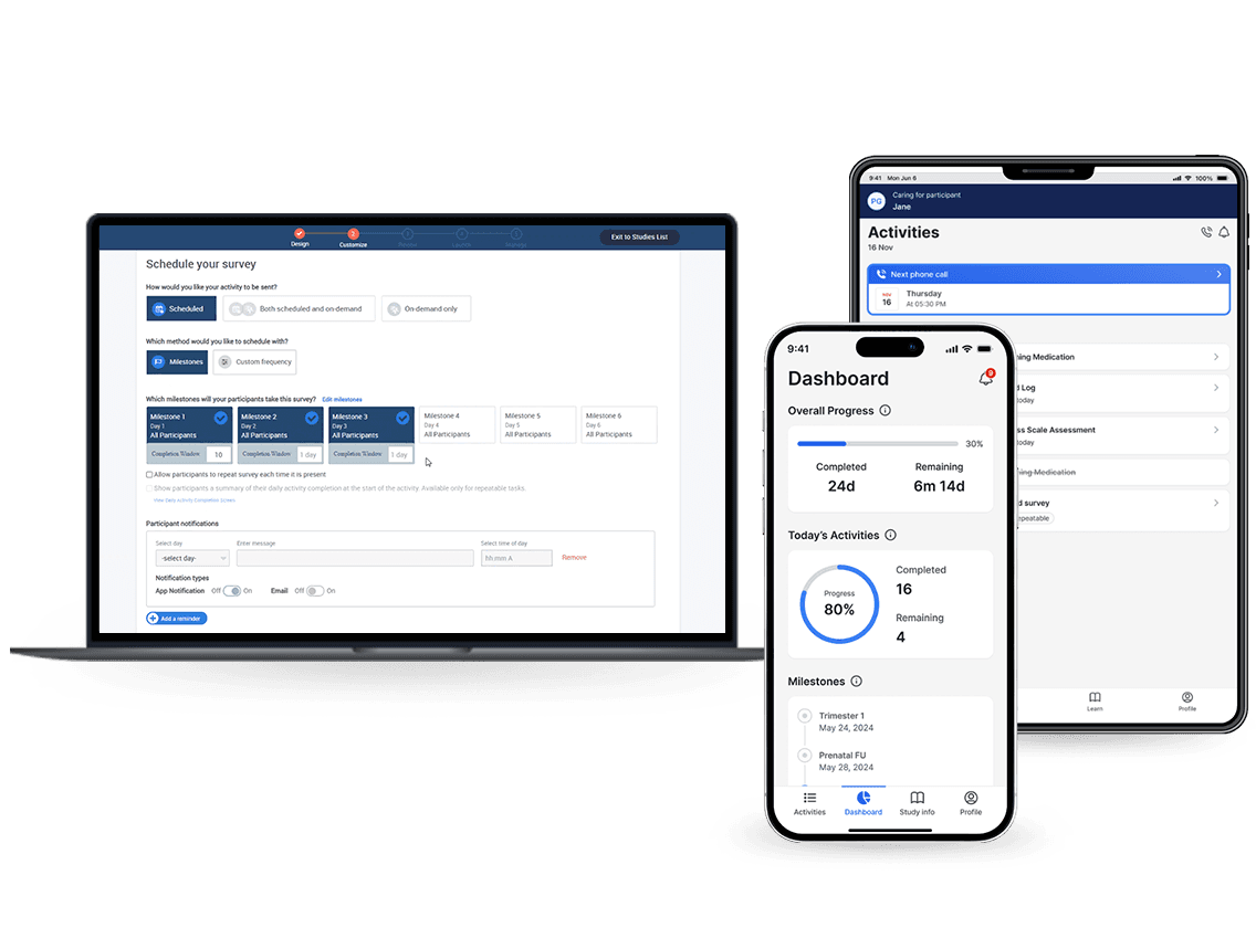 THREAD adaptive trial workflows across a laptop, mobile devices, and a connected sensor