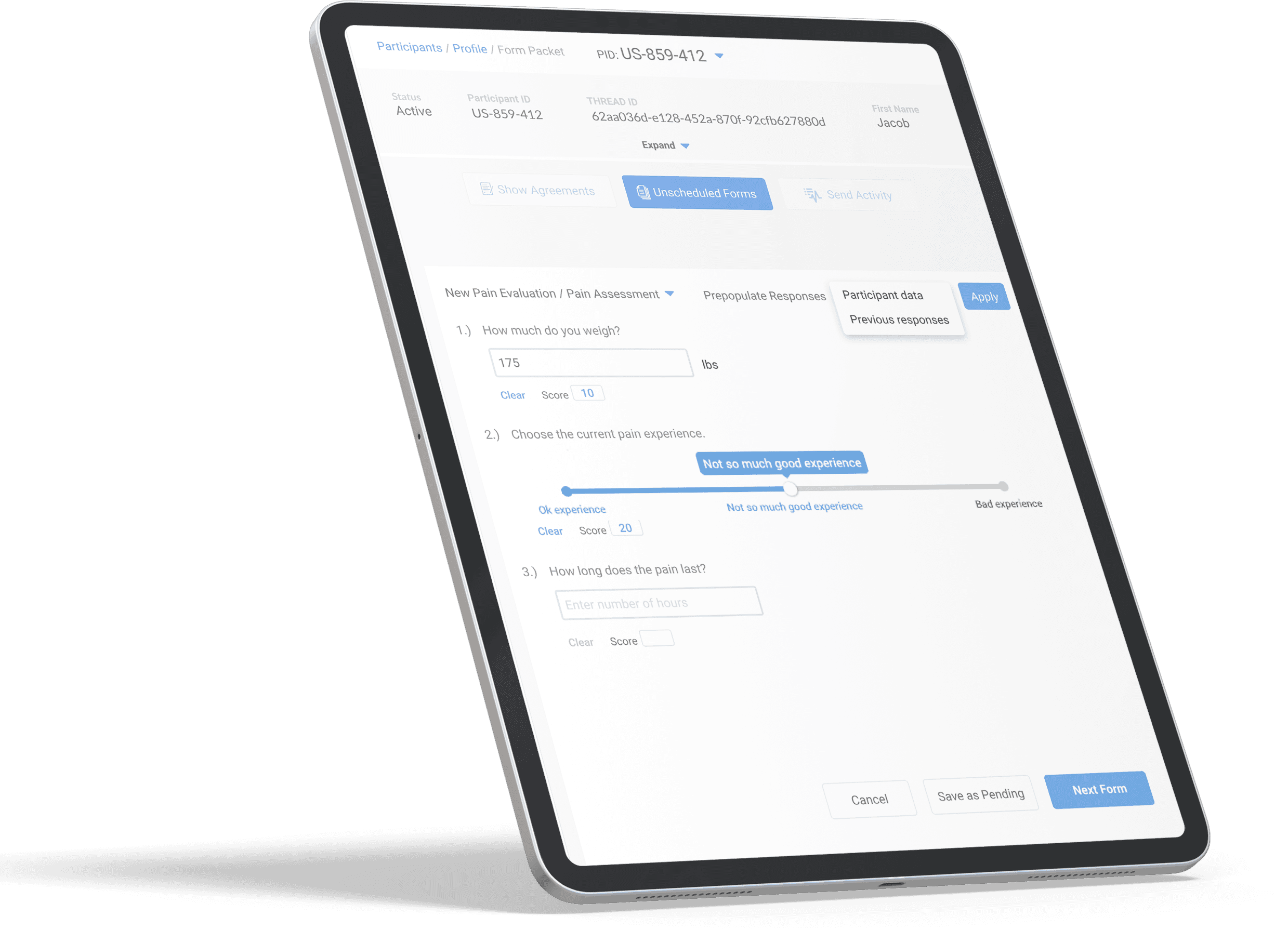 Configurable THREAD study workflow shown on a tablet